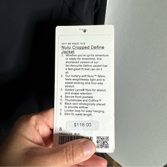 Lululemon Nulu Cropped Define Jacket Black Size 8 New With Tags Back Vent - Picture 6 of 6
